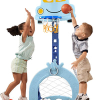 EALING BABY 5-in-1 Toddler Basketball Hoop IndoorSports Activity Center -Soccer Goal, Golf, Ring Toss -Durable Play SetWith Balls, Clubs, Pump, Rings -Multi-functionIndoorToddler Sports Toy For Kids 3-12 Years Old –Blue