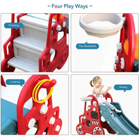 EALING BABY4 in 1 Car Shape Kids Slide-Toddler Climbing Toy With Basketball Hoop, Ring Toss And Slide -Toddler Slides With Big Buffer Area For Kids Gift -Red Inside/Outside Play set For 3-6 Years