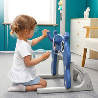 EALING BABY 5-in-1 Toddler Basketball Hoop IndoorSports Activity Center -Soccer Goal, Golf, Ring Toss -Durable Play Set With Balls, Clubs, Pump, Rings -Multi-function Indoor Toddler Sports Toy For Kids 3-12 Years Old –Blue UFO