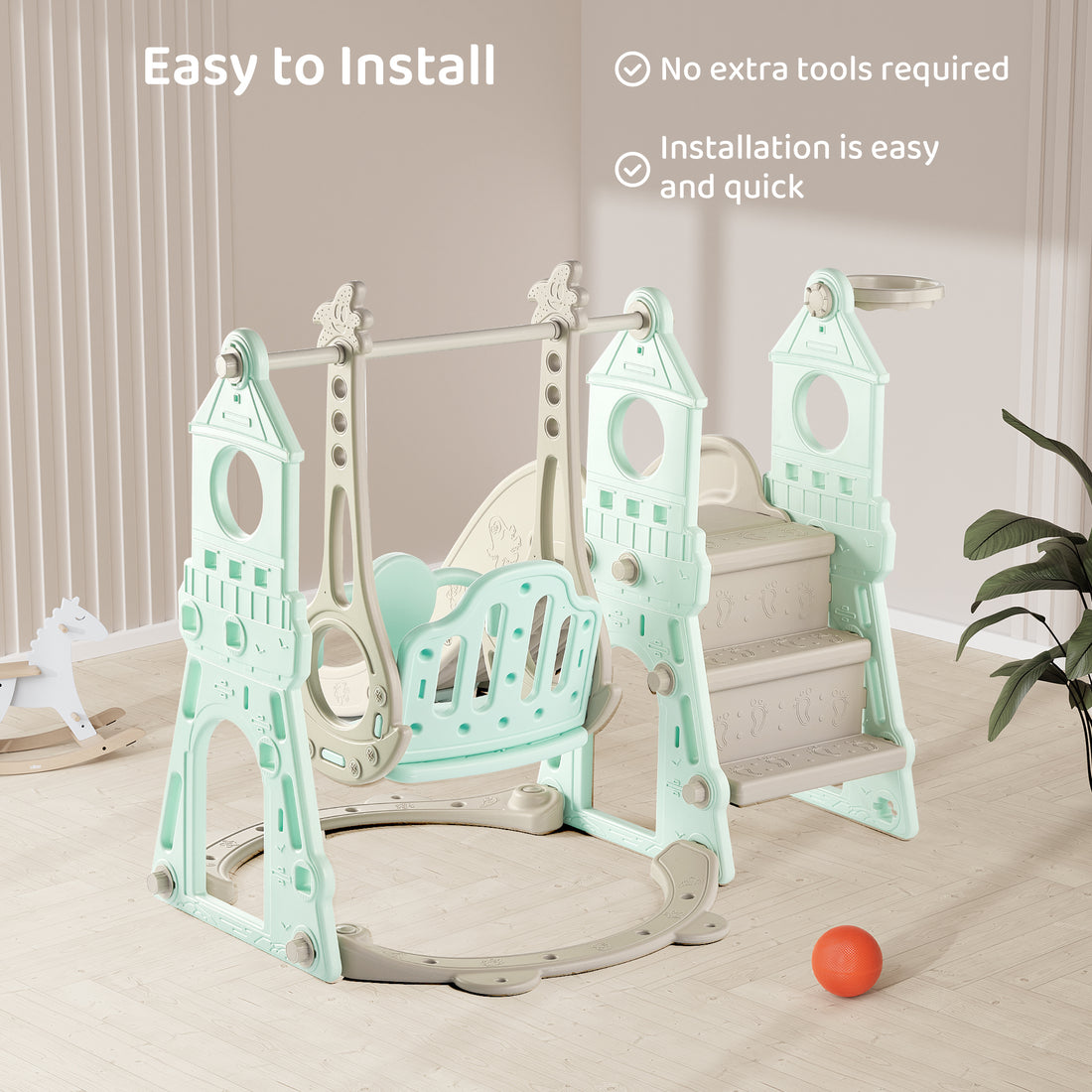 Duke Baby 4 in1 Swing and Slide Playset with Basketball Hoop - Mint Green