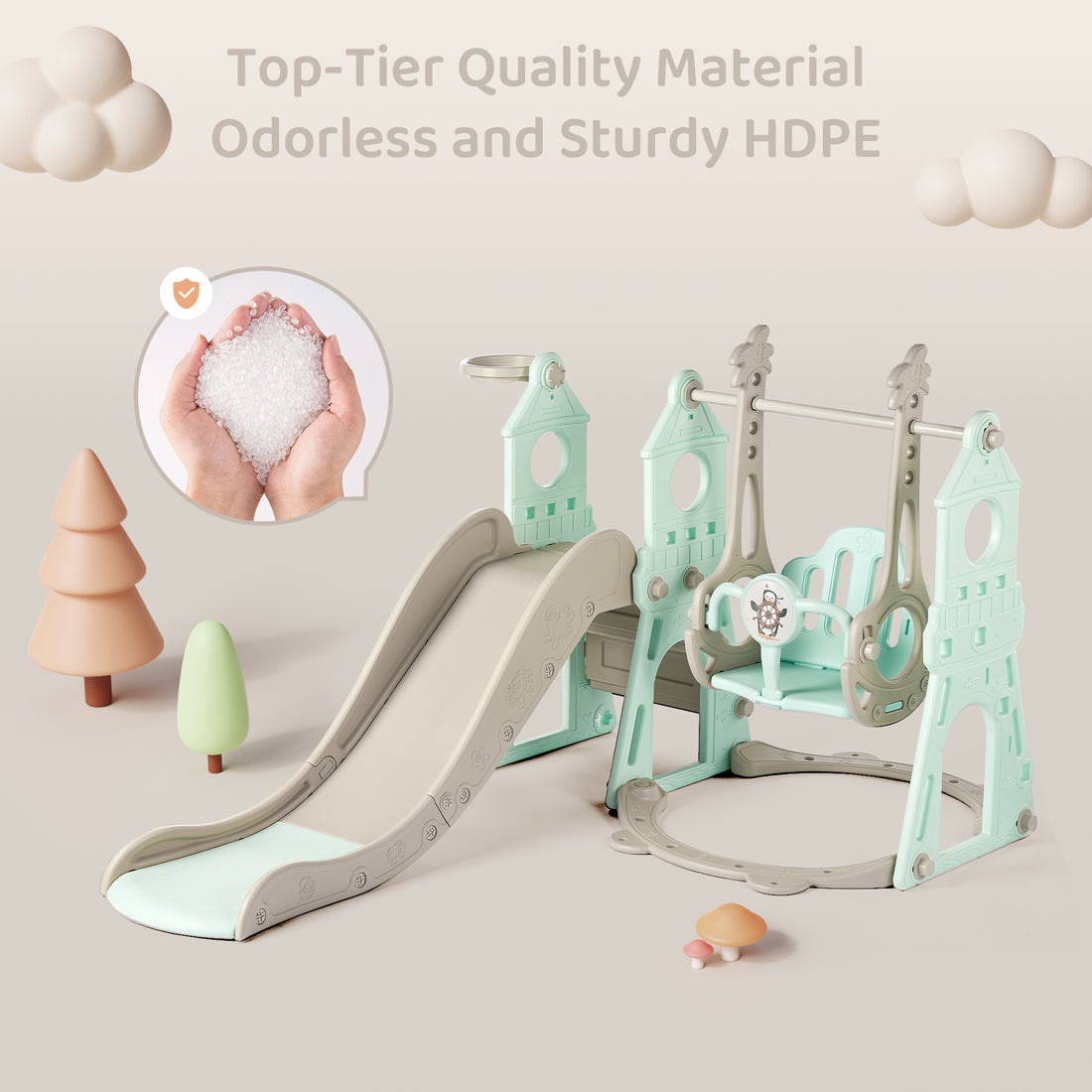 Duke Baby 4 in1 Swing and Slide Playset with Basketball Hoop - Mint Green