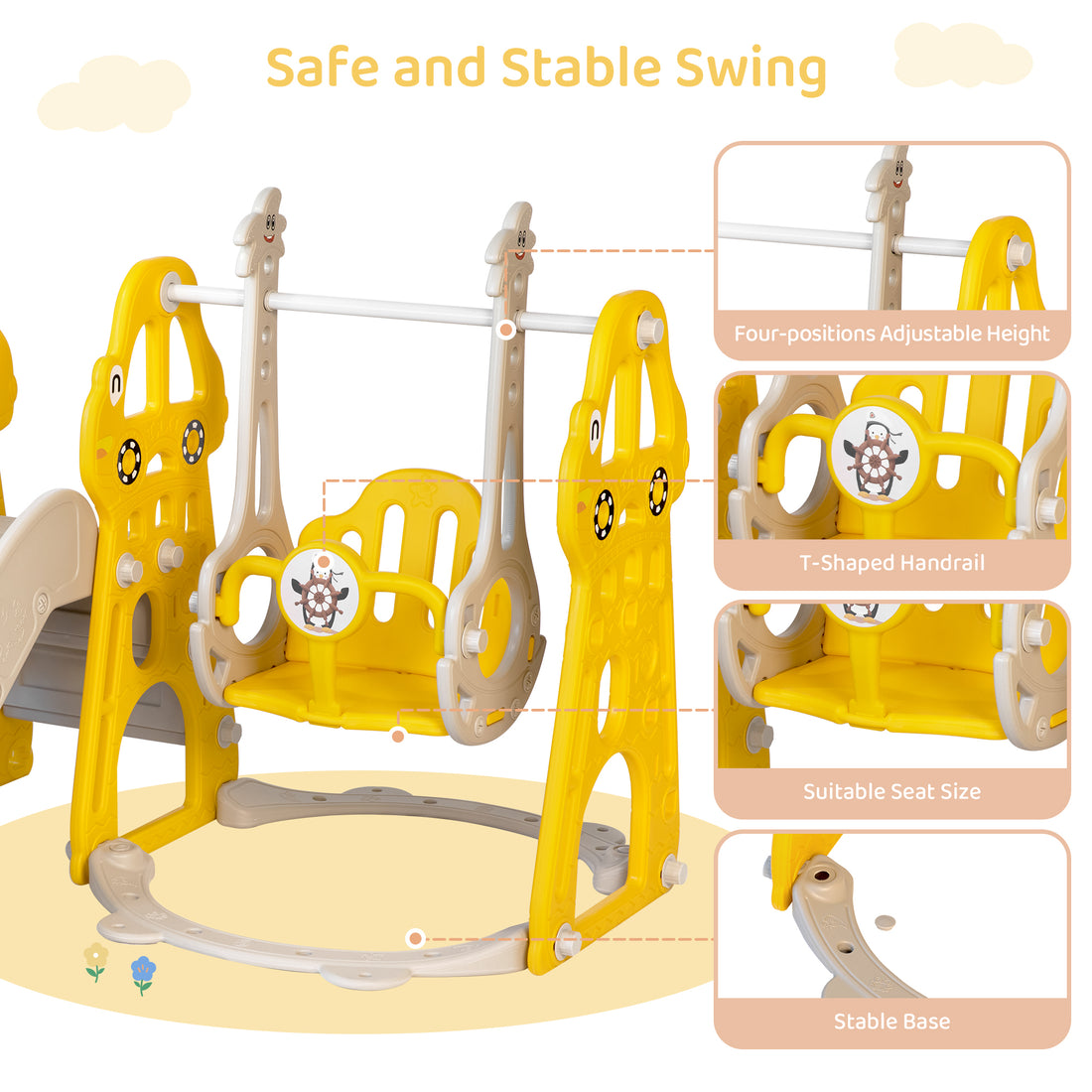 Duke Baby 4 in1 Swing and Slide Playset with Basketball Hoop - Yellow
