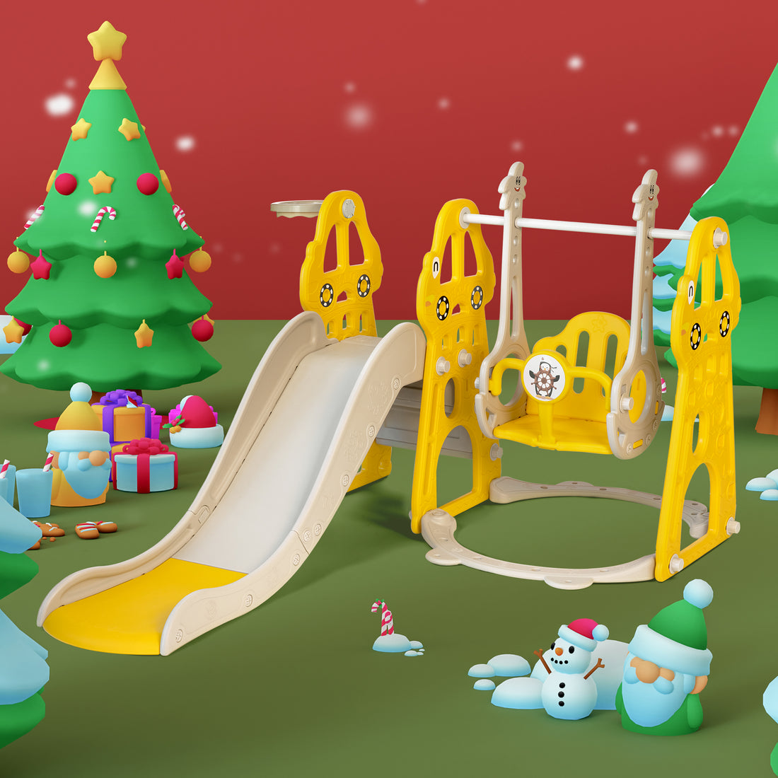 Duke Baby 4 in1 Swing and Slide Playset with Basketball Hoop - Yellow