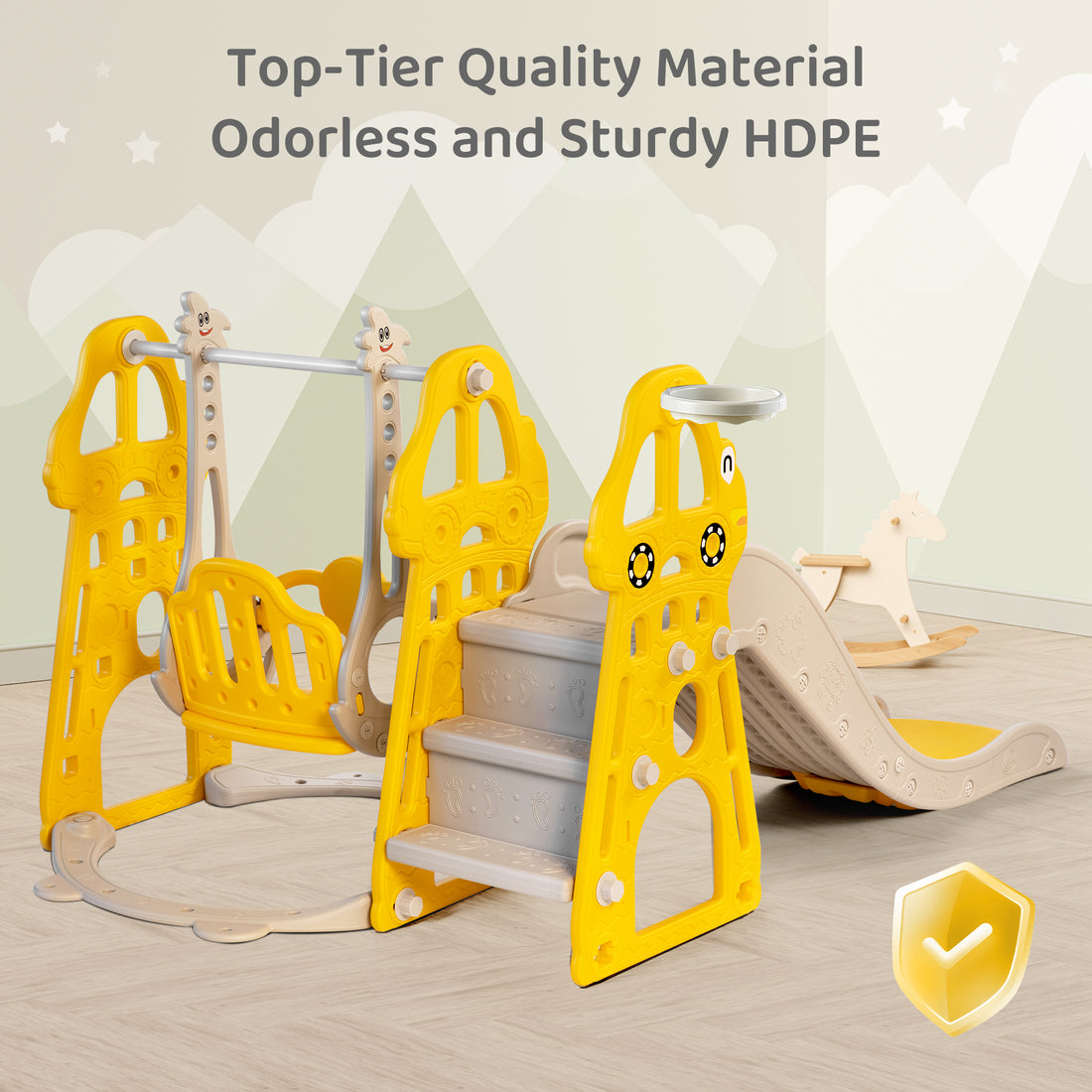 Duke Baby 4 in1 Swing and Slide Playset with Basketball Hoop - Yellow