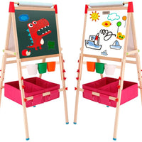 EALING BABY Art Easel - Wood Frame with Storage Boxes - Red