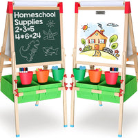 Ealing Baby Art Easel for Kids-3-In-1Art Easelwith Dry-Erase Board, Chalkboard and Paper Roll -Standing Art Easelwith Art Supply Storage, Magnetic Letter and Numbers–GreenColorLearningKid Easel