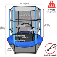 EALING BABY 55-Inch Trampoline with EnclosureNet -Mini Trampoline with Safety Pad and Springs -Toddler Trampoline with Heavy Duty 6 Legs -Trampoline for Kids& Toddlers -Outdoor/indoor Trampoline--Blue