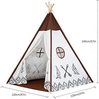 EALING BABY Kids Teepee Tent-Foldable Cotton Canvas Kids Playhouse with Tent Mat -Teepee Tent with Windows and Door Curtains -Outdoor andIndoor Playhouse-White and BrownPlay Tent for Boys and Girls