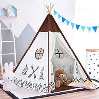EALING BABY Kids Teepee Tent-Foldable Cotton Canvas Kids Playhouse with Tent Mat -Teepee Tent with Windows and Door Curtains -Outdoor andIndoor Playhouse-White and BrownPlay Tent for Boys and Girls