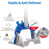 EALING BABY 5-in-1 Toddler Basketball Hoop IndoorSports Activity Center -Soccer Goal, Golf, Ring Toss -Durable Play Set With Balls, Clubs, Pump, Rings -Multi-function Indoor Toddler Sports Toy For Kids 3-12 Years Old –Blue UFO