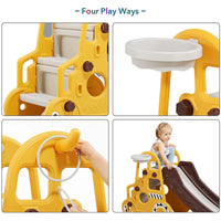 EALING BABY4 in 1 Car Shape Kids Slide-Toddler Climbing Toy With Basketball Hoop, Ring Toss And Slide -Toddler Slides With Big Buffer Area For Kids Gift -Yellow Inside/Outside Play set For 3-6 Years