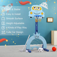 EALING BABY 5-in-1 Toddler Basketball Hoop IndoorSports Activity Center -Soccer Goal, Golf, Ring Toss -Durable Play SetWith Balls, Clubs, Pump, Rings -Multi-functionIndoorToddler Sports Toy For Kids 3-12 Years Old –Blue