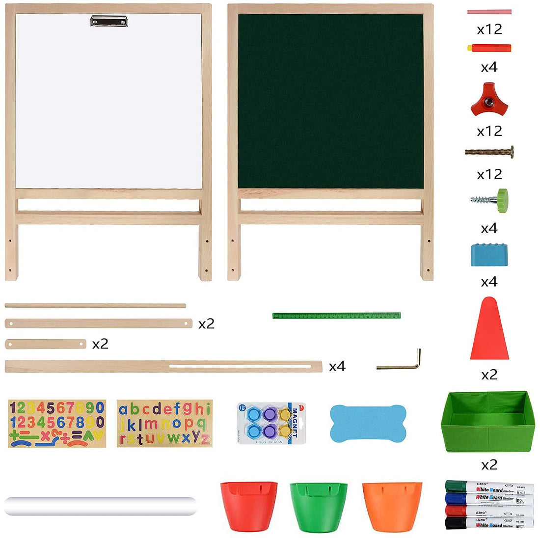 Ealing Baby Art Easel for Kids-3-In-1Art Easelwith Dry-Erase Board, Chalkboard and Paper Roll -Standing Art Easelwith Art Supply Storage, Magnetic Letter and Numbers–GreenColorLearningKid Easel