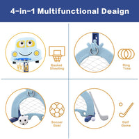 EALING BABY 5-in-1 Toddler Basketball Hoop IndoorSports Activity Center -Soccer Goal, Golf, Ring Toss -Durable Play SetWith Balls, Clubs, Pump, Rings -Multi-functionIndoorToddler Sports Toy For Kids 3-12 Years Old –Blue