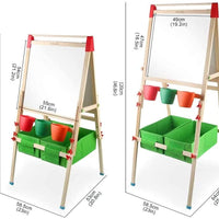 EALING BABYArt Easel for Kids-3-In-1Art Easel with Dry-Erase Board, Chalkboard and Paper Roll -Standing Art Easel with Art Supply Storage, Magnetic Letter and Numbers -Red Learning Kid Easel