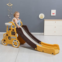 EALING BABY4 in 1 Car Shape Kids Slide-Toddler Climbing Toy With Basketball Hoop, Ring Toss And Slide -Toddler Slides With Big Buffer Area For Kids Gift -Yellow Inside/Outside Play set For 3-6 Years