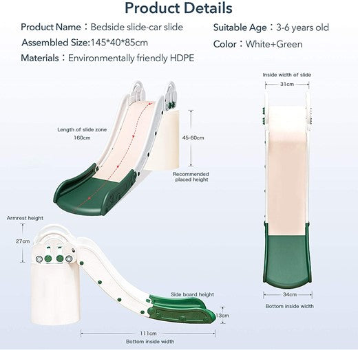 EALING BABY Kids Indoor Sofa Slide Stair Slide Attachment to Toddler Bed and Nugget Couch, Best Accessory to Toy Playground and Bedroom, Cream and Green