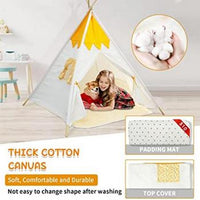 EALING BABY Kids Teepee Tent-Foldable Cotton Canvas Kids Playhouse with Tent Mat -Teepee Tent with Windows and Door Curtains -Outdoor andIndoor Playhouse-White and YellowPlay Tent for Boys and Girls