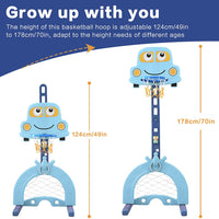 EALING BABY 5-in-1 Toddler Basketball Hoop IndoorSports Activity Center -Soccer Goal, Golf, Ring Toss -Durable Play SetWith Balls, Clubs, Pump, Rings -Multi-functionIndoorToddler Sports Toy For Kids 3-12 Years Old –Blue