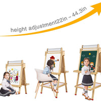 EALING BABY Art Easel For Kids With Dry-Erase Board, Chalkboard, Paper Roll, Art Supply Tray, Magnetic Letter And NumbersEasel Accessories, Kids ArtLearning Toys–Natural Wood Color