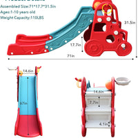 EALING BABY4 in 1 Car Shape Kids Slide-Toddler Climbing Toy With Basketball Hoop, Ring Toss And Slide -Toddler Slides With Big Buffer Area For Kids Gift -Red Inside/Outside Play set For 3-6 Years