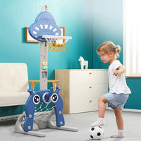 EALING BABY 5-in-1 Toddler Basketball Hoop IndoorSports Activity Center -Soccer Goal, Golf, Ring Toss -Durable Play Set With Balls, Clubs, Pump, Rings -Multi-function Indoor Toddler Sports Toy For Kids 3-12 Years Old –Blue UFO