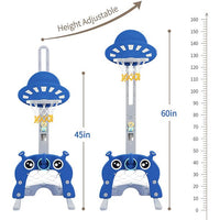 EALING BABY 5-in-1 Toddler Basketball Hoop IndoorSports Activity Center -Soccer Goal, Golf, Ring Toss -Durable Play Set With Balls, Clubs, Pump, Rings -Multi-function Indoor Toddler Sports Toy For Kids 3-12 Years Old –Blue UFO