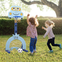 EALING BABY 5-in-1 Toddler Basketball Hoop IndoorSports Activity Center -Soccer Goal, Golf, Ring Toss -Durable Play SetWith Balls, Clubs, Pump, Rings -Multi-functionIndoorToddler Sports Toy For Kids 3-12 Years Old –Blue