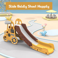 EALING BABY4 in 1 Car Shape Kids Slide-Toddler Climbing Toy With Basketball Hoop, Ring Toss And Slide -Toddler Slides With Big Buffer Area For Kids Gift -Yellow Inside/Outside Play set For 3-6 Years
