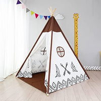 EALING BABY Kids Teepee Tent-Foldable Cotton Canvas Kids Playhouse with Tent Mat -Teepee Tent with Windows and Door Curtains -Outdoor andIndoor Playhouse-White and BrownPlay Tent for Boys and Girls