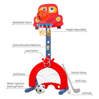 EALING BABY 5-in-1 Toddler Basketball Hoop IndoorSports Activity Center -Soccer Goal, Golf, Ring Toss -Durable Play SetWith Balls, Clubs, Pump, Rings -Multi-functionIndoorToddler Sports Toy For Kids 3-12 Years Old –Red