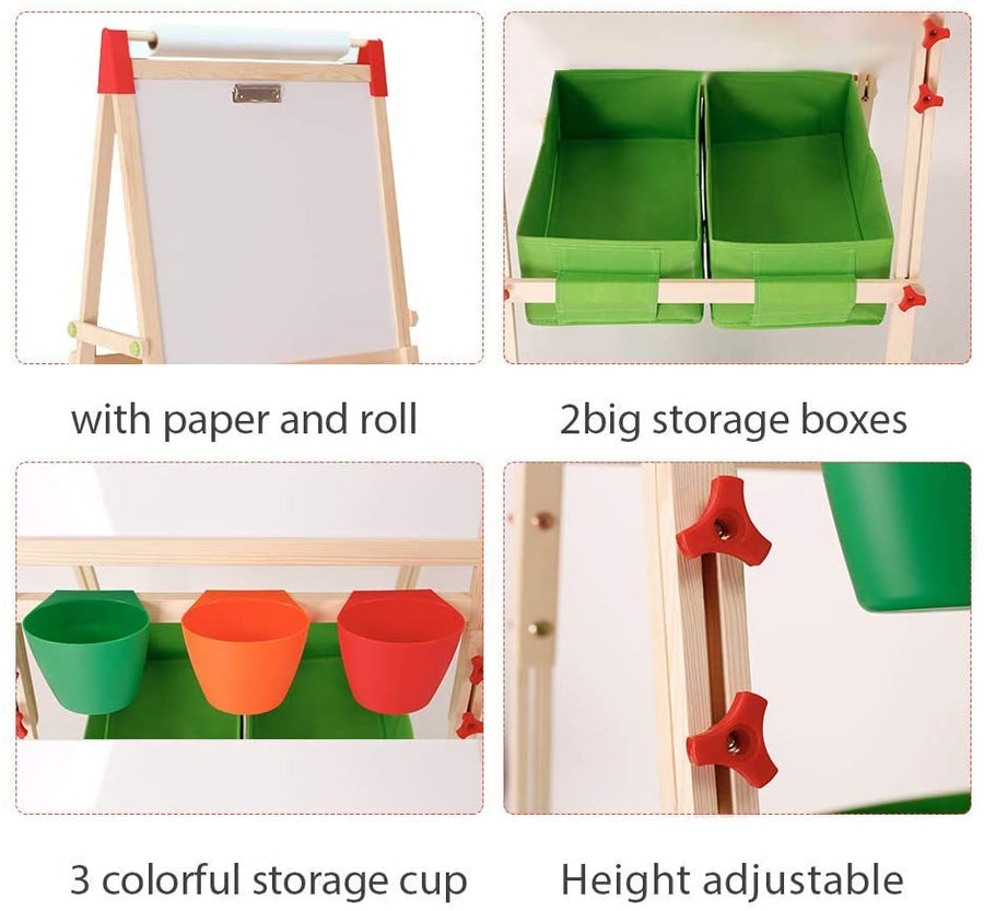 Ealing Baby Art Easel for Kids-3-In-1Art Easelwith Dry-Erase Board, Chalkboard and Paper Roll -Standing Art Easelwith Art Supply Storage, Magnetic Letter and Numbers–GreenColorLearningKid Easel