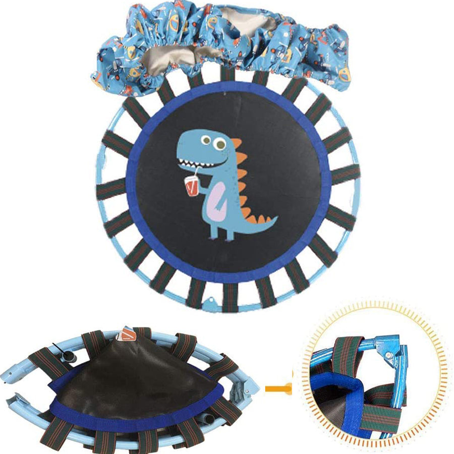 EALING BABY 38'' Kids Trampoline-Mini Trampoline With Foldable Bungee -Toddler TrampolineWith Rebounder Adjustable Handrail And Padded Cover -Blue Dinosaur Outdoor-Indoor Trampoline For Exercise