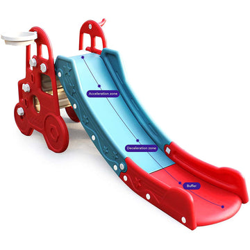 EALING BABY4 in 1 Car Shape Kids Slide-Toddler Climbing Toy With Basketball Hoop, Ring Toss And Slide -Toddler Slides With Big Buffer Area For Kids Gift -Red Inside/Outside Play set For 3-6 Years