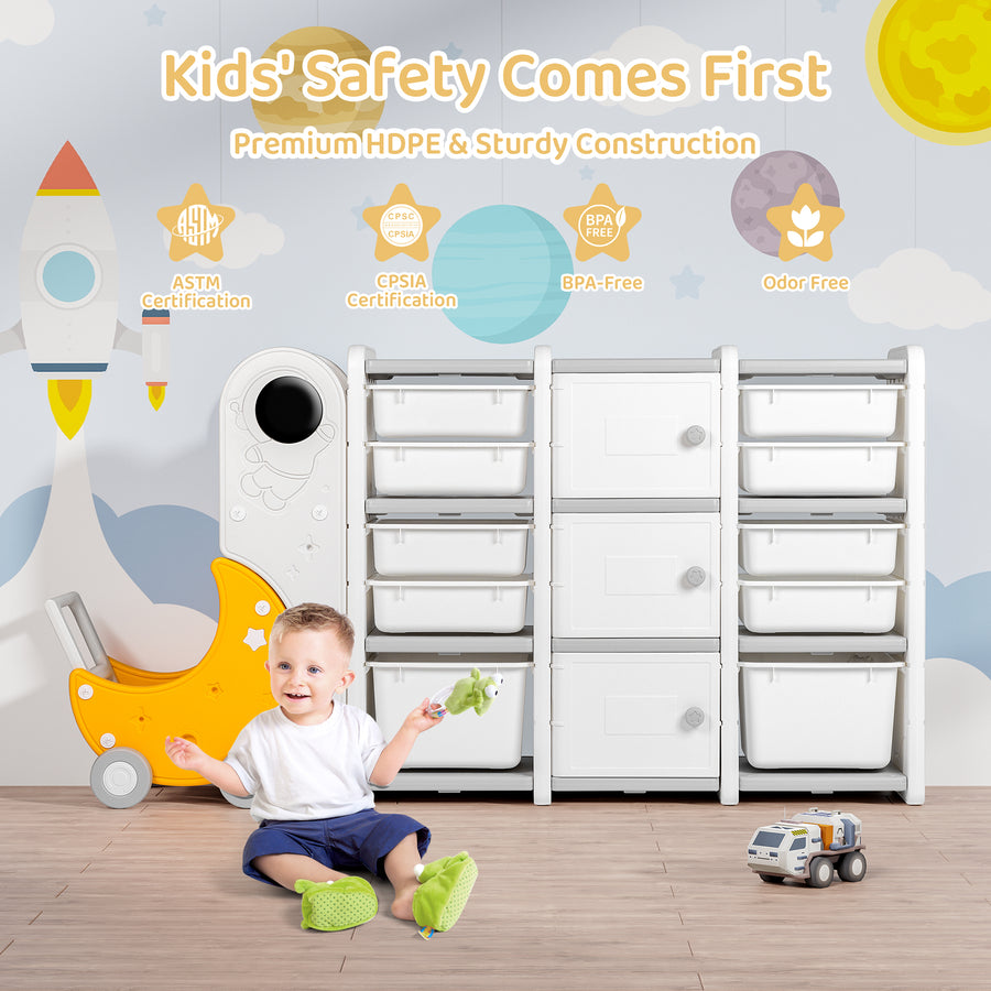 DUKE BABY Kids Toy Storage Organizer with Storage Bins, Toy Cabinets with Doors, Display Bookshelves and Toy Cart for Kids Playroom Bedrooms Age 1-12, Space Collection - Large