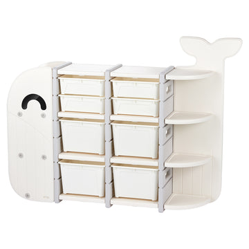 DUKE BABY Kids Large 4 Layer Toy Storage Organizer with 8 Storage Bins and Display Bookshelves for Kids Playroom Bedrooms Age 1-12, Whale Collection White