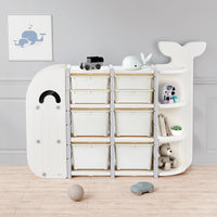 DUKE BABY Kids Large 4 Layer Toy Storage Organizer with 8 Storage Bins and Display Bookshelves for Kids Playroom Bedrooms Age 1-12, Whale Collection White