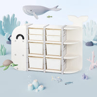 DUKE BABY Kids Large 4 Layer Toy Storage Organizer with 8 Storage Bins and Display Bookshelves for Kids Playroom Bedrooms Age 1-12, Whale Collection White