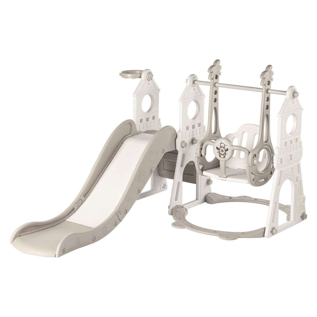 Duke Baby 4 in1 Swing and Slide Playset with Basketball Hoop - White