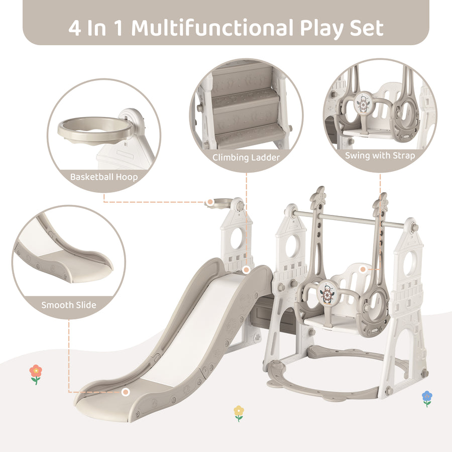 Duke Baby 4 in1 Swing and Slide Playset with Basketball Hoop - White