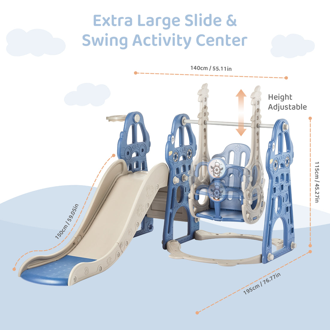 Duke Baby 4 in1 Swing and Slide Playset with Basketball Hoop - Blue