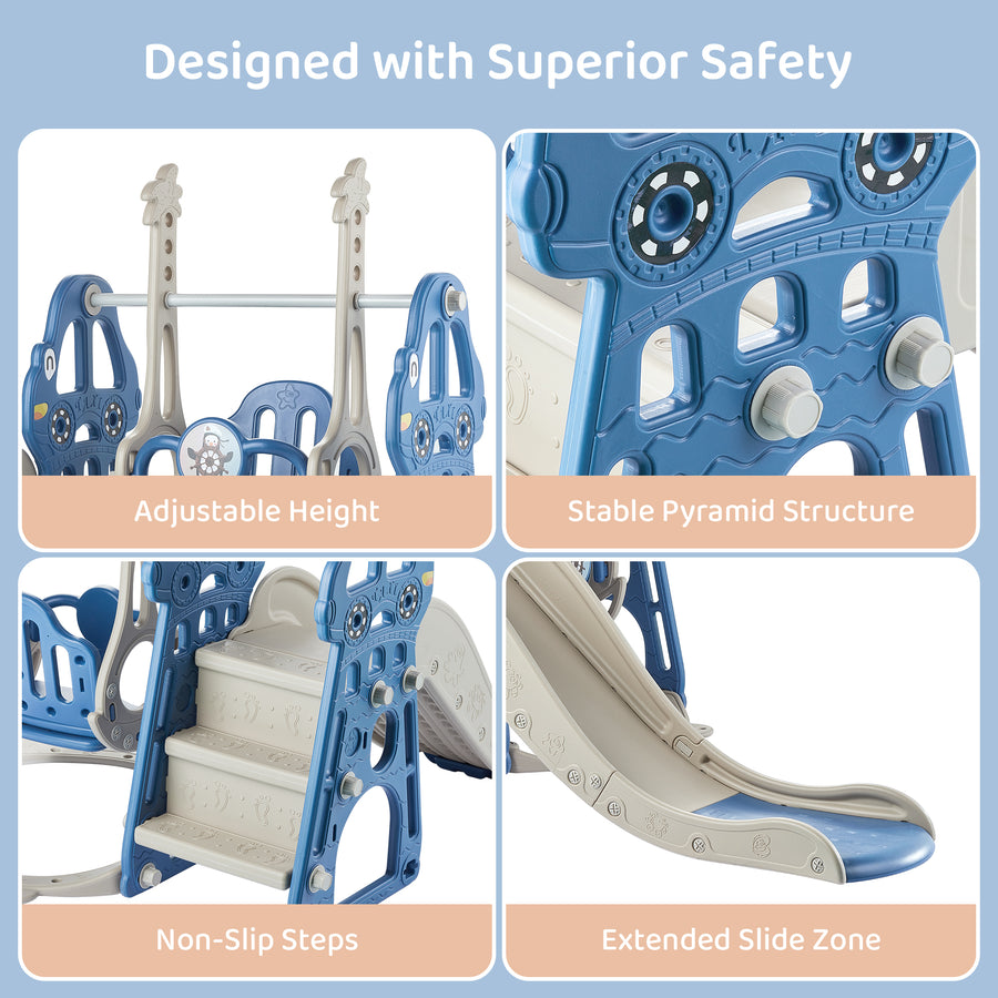 Duke Baby 4 in1 Swing and Slide Playset with Basketball Hoop - Blue