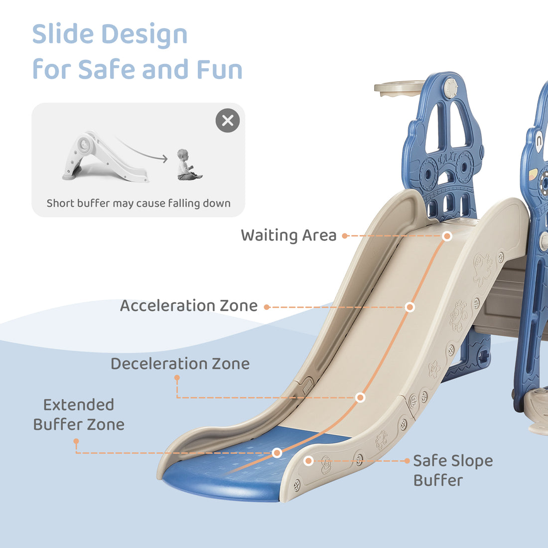 Duke Baby 4 in1 Swing and Slide Playset with Basketball Hoop - Blue