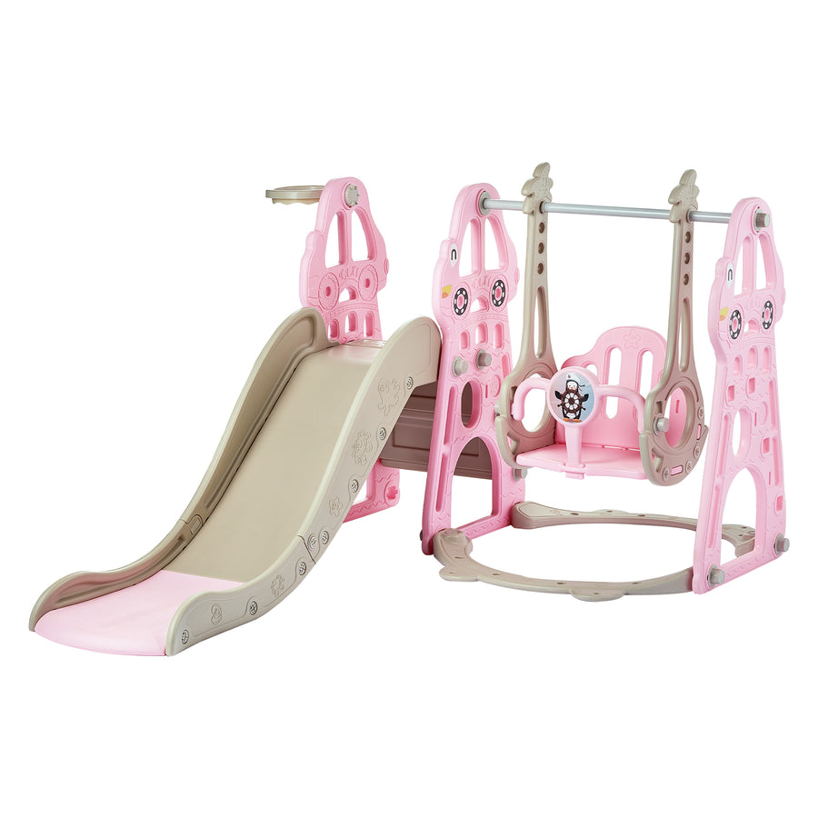 Duke Baby 4 in1 Swing and Slide Playset with Basketball Hoop - Pink