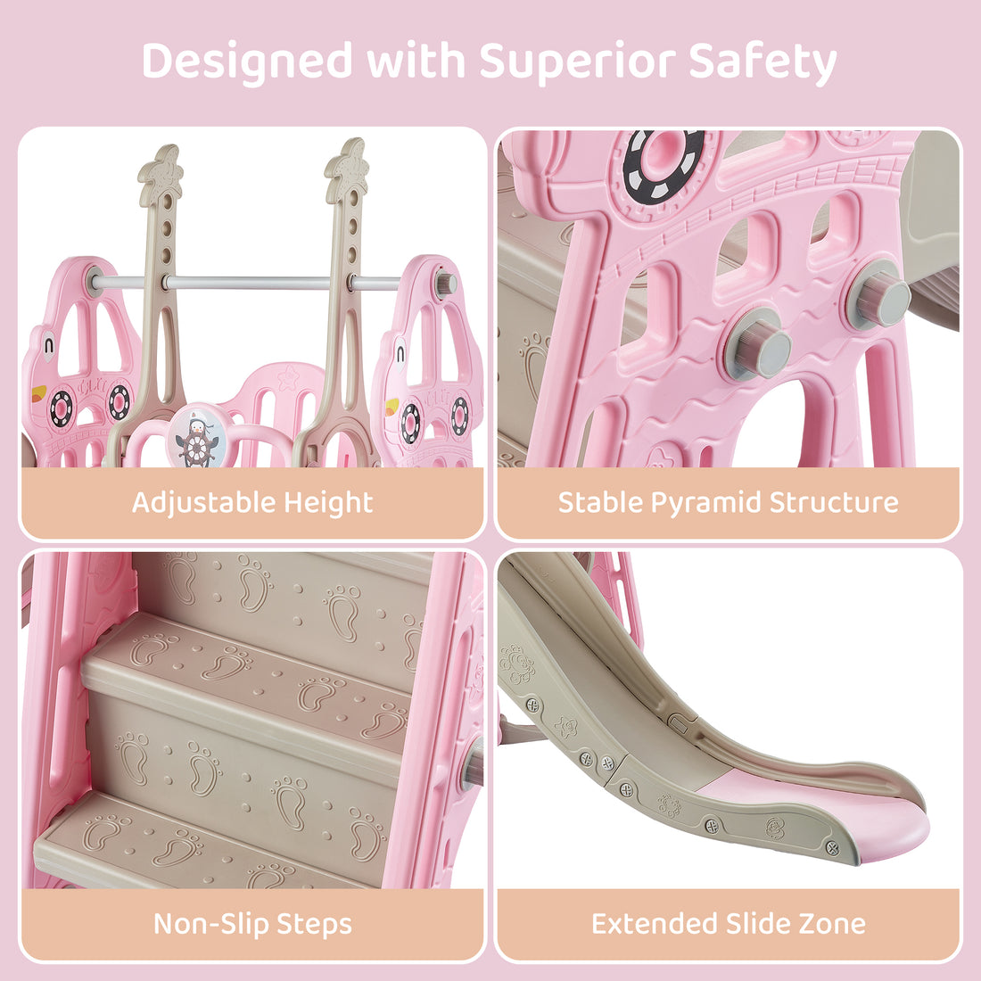 Duke Baby 4 in1 Swing and Slide Playset with Basketball Hoop - Pink