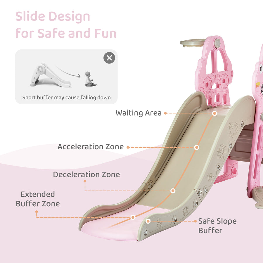 Duke Baby 4 in1 Swing and Slide Playset with Basketball Hoop - Pink