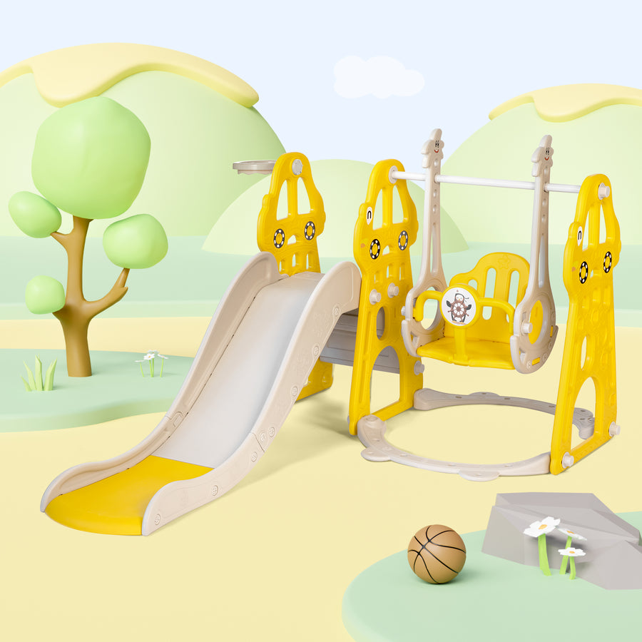 Duke Baby 4 in1 Swing and Slide Playset with Basketball Hoop - Yellow
