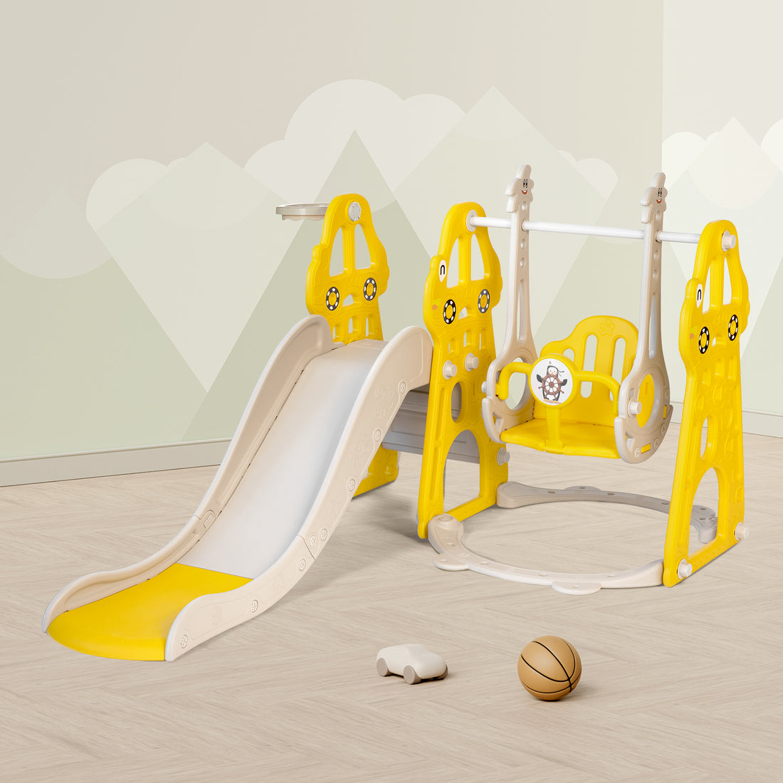 Duke Baby 4 in1 Swing and Slide Playset with Basketball Hoop - Yellow