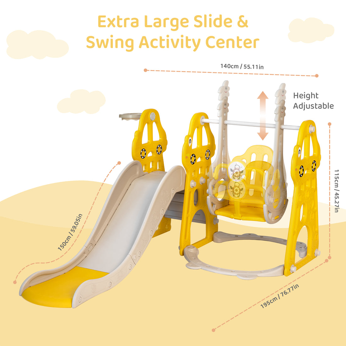 Duke Baby 4 in1 Swing and Slide Playset with Basketball Hoop - Yellow