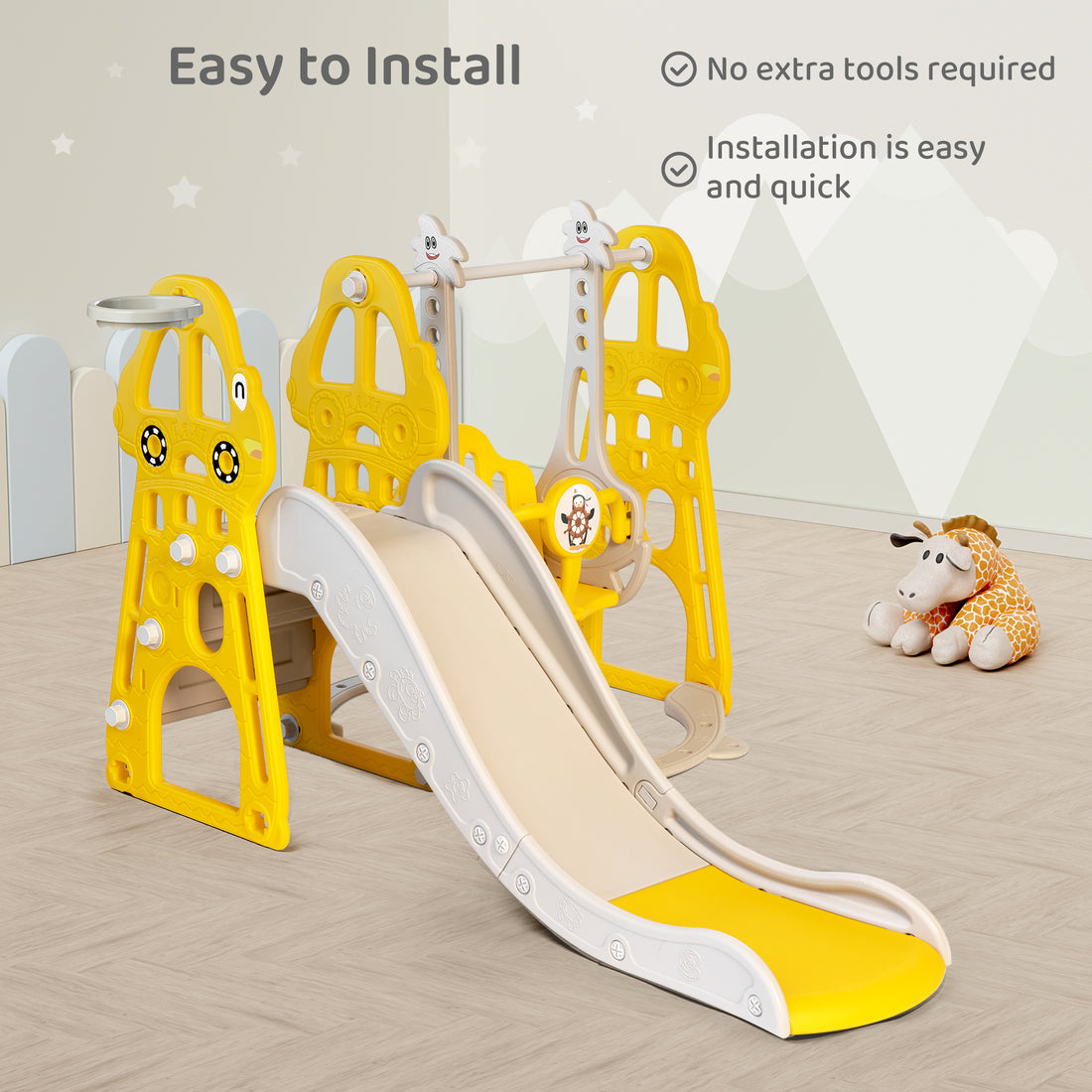 Duke Baby 4 in1 Swing and Slide Playset with Basketball Hoop - Yellow